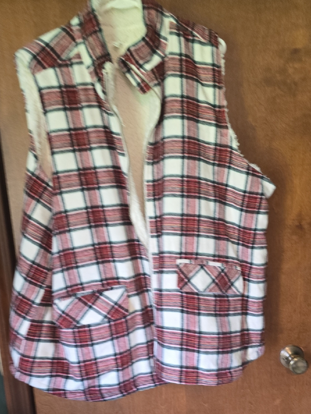 Maurices Plaid Sherpa-Lined Vest in Red and White
